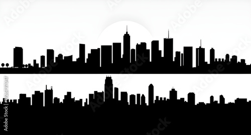 city, skyline, silhouette, urban, metropolis, buildings, skyscrapers, downtown, architecture, cityscape, horizon, outline, black, monochrome, minimal, modern, graphic, vector, illustration, icon, symb