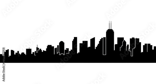 city, skyline, silhouette, urban, metropolis, buildings, skyscrapers, downtown, architecture, cityscape, horizon, outline, black, monochrome, minimal, modern, graphic, vector, illustration, icon, symb