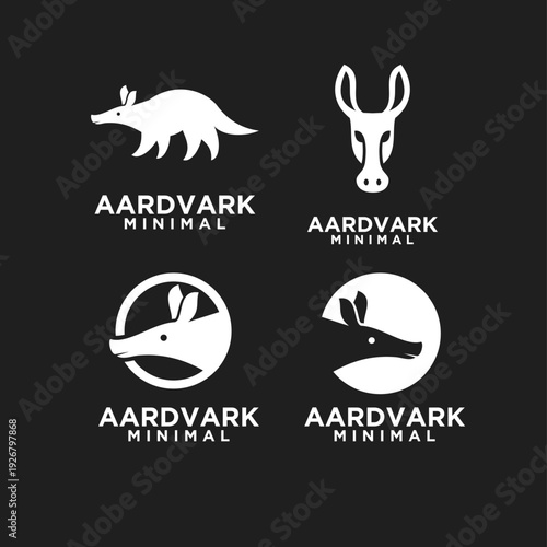 Set of Minimalist Aardvark Animal Logos and Icons for Modern Branding and Graphic Design Projects