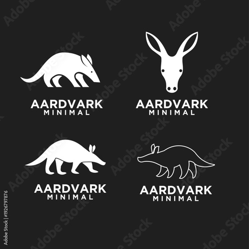 Minimalist Aardvark Logo Design Collection. Set of Modern Flat Animal Aardvark Icons for Branding, Web, and Print.