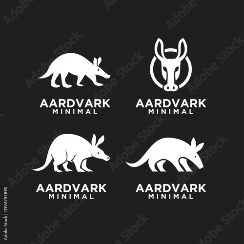 Aardvark Minimal Logo Vector Set, modern flat design animal illustrations for branding and graphic resources.