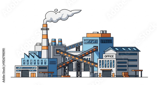 Industrial complex with smokestacks emitting pollution into the atmosphere, representing environmental concerns.