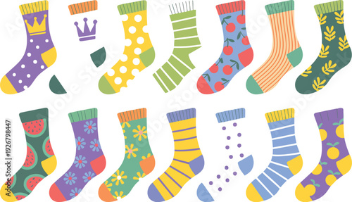 Cartoon Socks Vector Set  Colorful Winter Accessories for Kids and Adults
