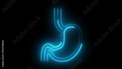 Neon Stomach Icon – Digestive System and Gastro Health acid reflux concept ulcer problem digestion process human anatomy icon Concept.