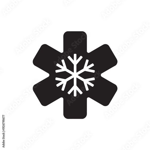 Star of life medical symbol with a snowflake inside, concept of cold weather medical emergency, winter health, or frozen conditions first aid