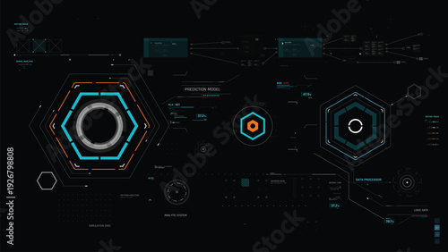 Futuristic AI Technology HUD Interface Vector Illustration video Overlay template 015