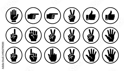 Hand gestures set with counting fingers and thumb up icons
