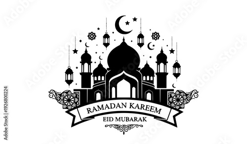 Decorative Ramadan Kareem and Eid Mubarak Mosque Poster Vector Collection