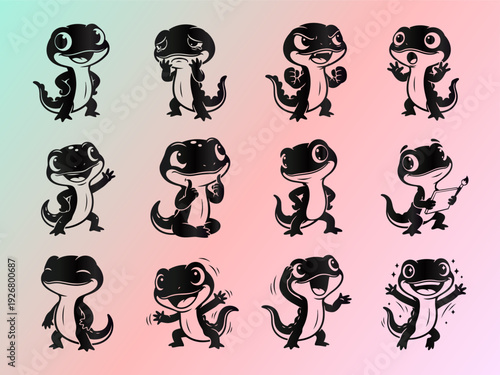 Adorable Myth Salamander Cartoon Character Vector Set with Diverse Poses and Emotions