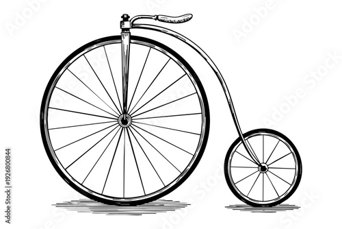 Vintage High Wheeler Penny Farthing Bicycle Engraving Illustration
