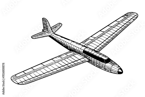 Vintage Passenger Glider Aircraft Engraving Illustration