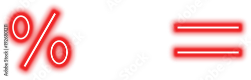 Neon red percentage sign and equal sign on transparent background illustration, graphic design element for web or print