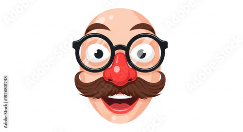 Cartoon face with glasses and mustache expressing surprise or excitement on white background