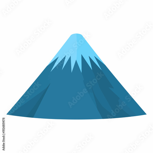 A serene illustration of a symmetrical blue mountain viewed from a frontal perspective, showcasing tranquil calm in a minimalist white environment, ideal for landscape design inspiration
