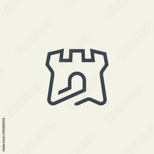 Modern Minimalist Linear Castle Logo Design with Fortress Silhouette for Security and Historic Brand Identity