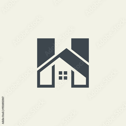 Modern Minimalist Letter H Logo Design with House Silhouette for Real Estate and Property Developer Identity