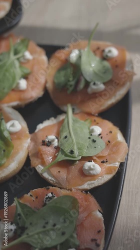 Wallpaper Mural Freshly made salmon appetizers garnished with fresh greens Torontodigital.ca