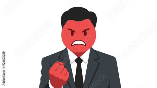 Angry Businessman Gesturing Fist, Red Face, Frustration, Aggression, Business Conflict, Vector Illustration Mockup