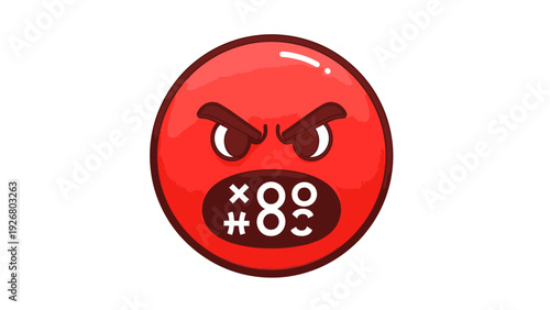 Angry Emoji Face 3D Render with Swear Symbols, Expressing Rage and Frustration, Isolated on White Background for Digital Communication and Social Media