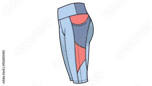Athletic Leggings Mockup: Women's Sportswear Design Template with Color Blocking and Ergonomic Panels for Fitness Apparel Branding