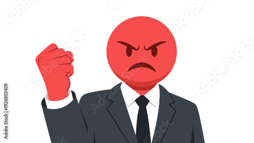Angry Red Face Man in Suit Gesturing Fist, Frustrated Businessman Icon, Emotional Expression, Business Conflict Concept, Isolated on White Background Mockup