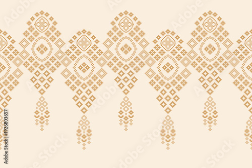 Motif ethnic pattern traditional tribal colorful embroidery with fabric,brown,background,art.