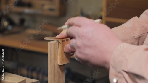 Marking the wooden detail woodworking
