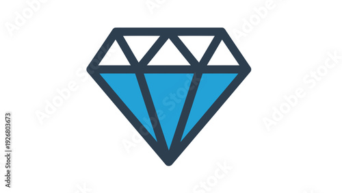 Blue Diamond Icon Vector Illustration, Geometric Faceted Gemstone Symbol, Luxury and Value Concept Graphic