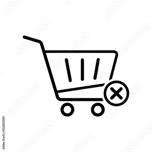 Minimalist black and white vector illustration of a prohibited shopping cart, ideal for e-commerce, retail restrictions, and no purchase signs.