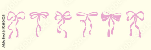 Whimsical pink bow clipart set. Cute gift ties vector. Party bowknot collection. Craft ribbon bows pack. Ribbon knot graphics. Girly decor elements for design