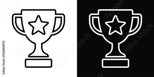 Winner trophy cup icon with a star. Symbol for first place achievement, victory, sports award, business excellence, and top performance recognition in a minimalist flat style