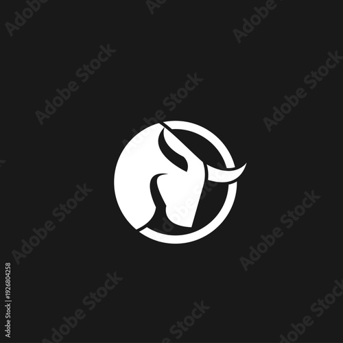 Modern Minimalist Bull Head Logo Icon in White on Black Background