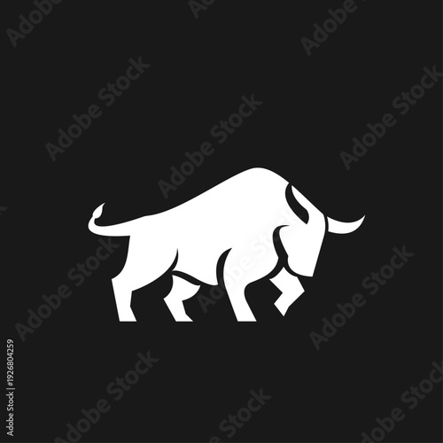 Dynamic White Bull Silhouette Logo on Black Background - Powerful Animal Symbol for Strength and Finance