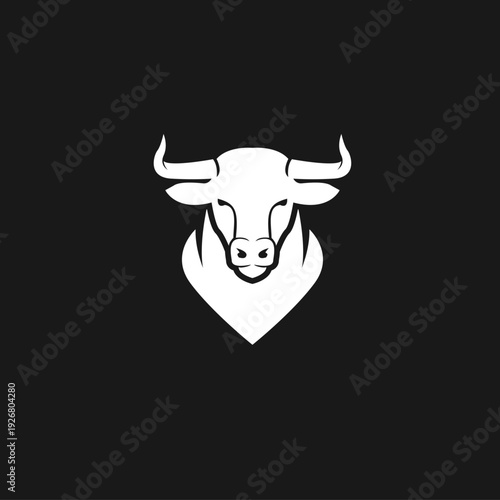 Powerful White Bull Head Logo Design on Black Background for Branding and Business