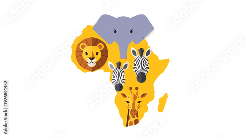 African Animals Map Illustration Vector Style Graphic Safari Wildlife Travel Concept