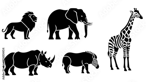 African Safari Animals Silhouette Collection Vector Illustration, Iconic Wildlife Graphic Design, Nature Travel and Exploration Theme