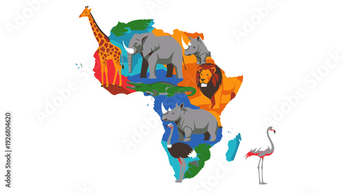African Wildlife Animals Map Illustration Vector Style Graphic Educational Concept for Safari Travel and Nature Conservation