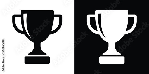 Professional trophy cup icon. Symbol of victory, achievement, sports championship, and business success. Minimalist black and white design for recognition and leadership concepts.