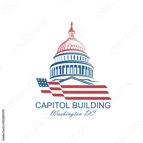 United States Capitol building icon in Washington DC isolated on white backgrpound