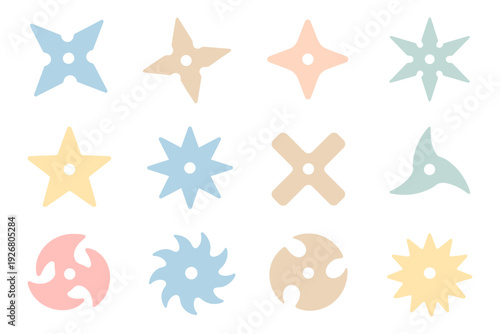 Colorful throwing stars vector illustration for design and decoration in flat style