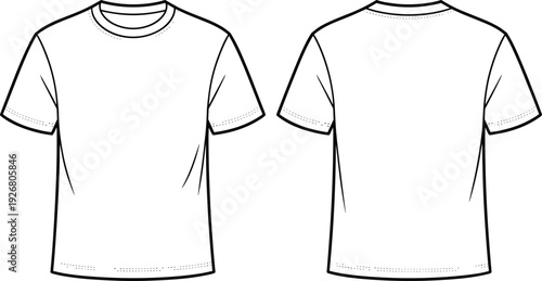 Blank white t-shirt front and back view mockup template, realistic short sleeve crew neck apparel design, isolated on gray background for branding