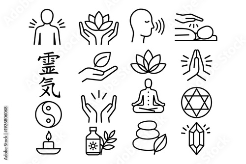 Minimalist reiki symbols and meditation line art set