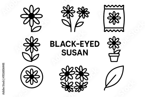 Black-eyed susan icons: minimalistic floral line art collection