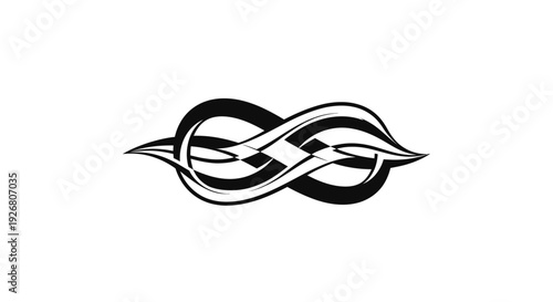Stylized black and white infinity symbol with tribal knot design and pointed ends.