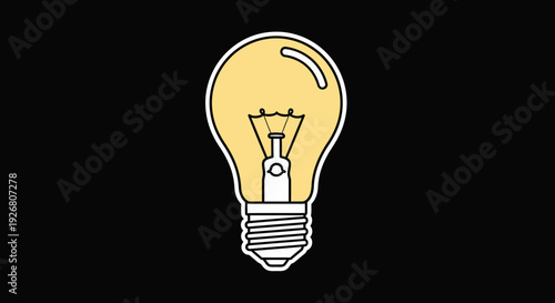 A bright, glowing traditional incandescent light bulb with a visible filament on a dark black background, symbolizing ideas and illumination.