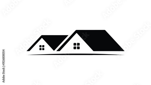 Two simple houses with triangular roofs and square windows side by side