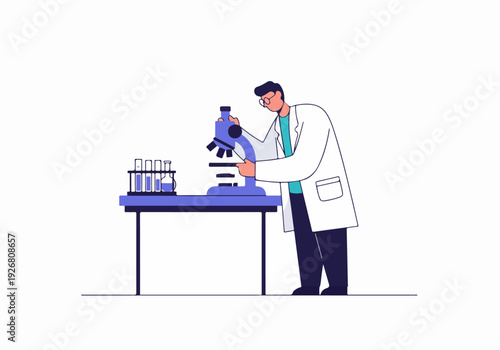 Male Scientist Using a Microscope for Scientific Research and Chemical Experiments in a Laboratory
