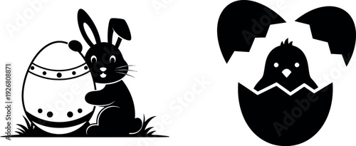 Easter symbols easter bunny and hatching easter egg chick