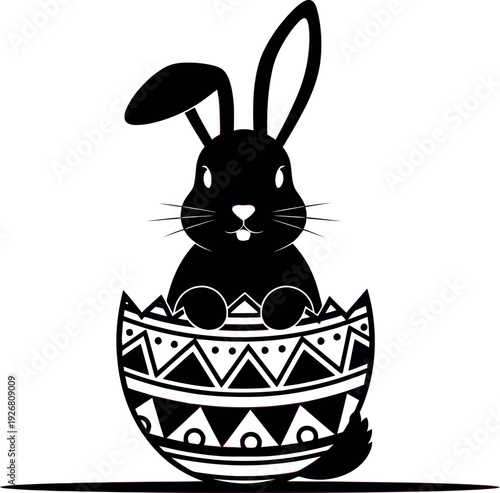 Easter bunny sitting in decorated egg easter holiday icon
