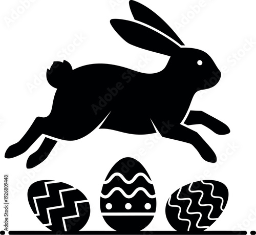Easter bunny and eggs silhouette easter holiday icon